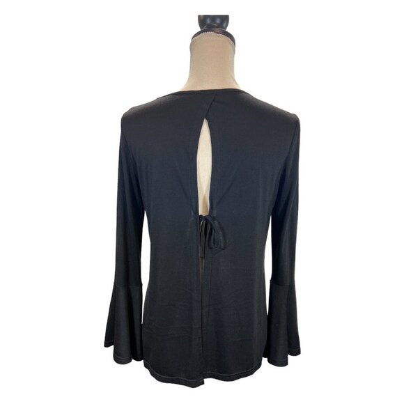 Lulus Womens S Bell Sleeve Top Black Open Tie Back Light Weight‎ Crew Neck - Picture 3 of 9